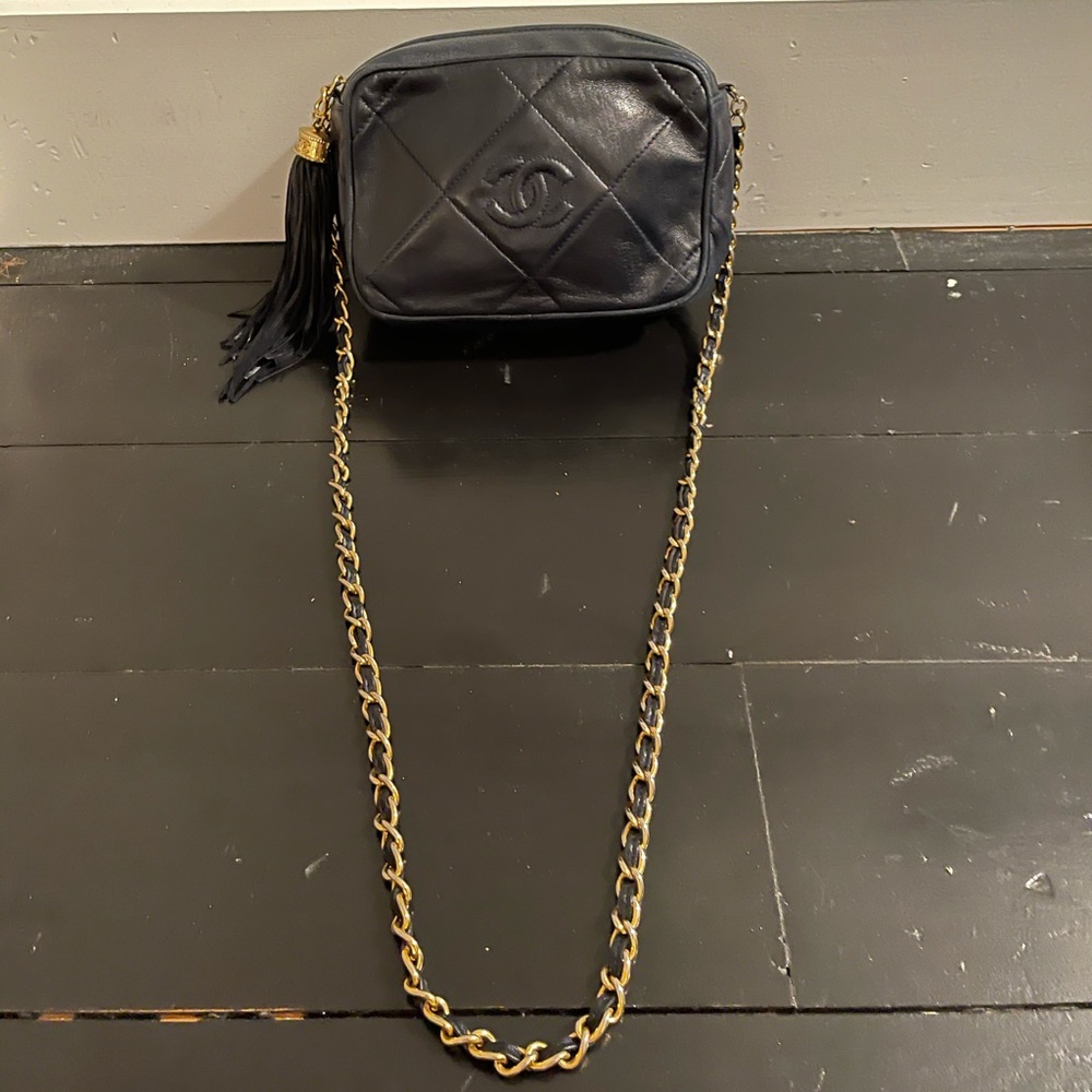 Authentic Chanel Black Midnight Diamond Camera Bag